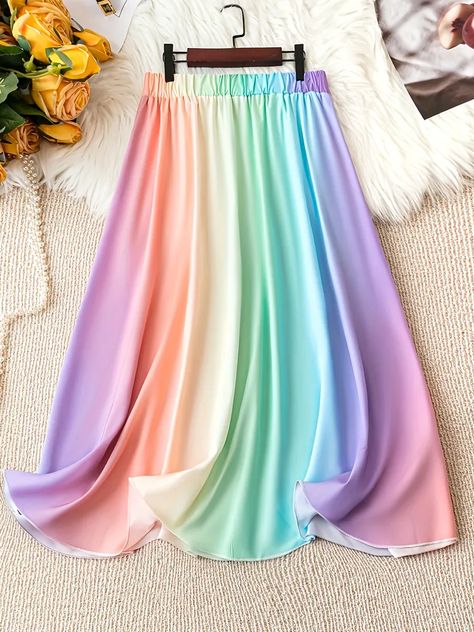 Rainbow Skirt, Pride Outfit, New Years Dress, Elastic Waist Skirt, Spring Skirts, Plus Size Kleidung, Kawaii Clothes, Flowy Skirt, Casual Skirt