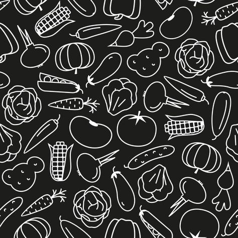 vegetable pattern line style on black background Food Texture Background, Vegetable Background, Food Texture, Dream Wedding Decorations, Food Patterns, Food Backgrounds, Maize, Food Poster, Black Wallpaper