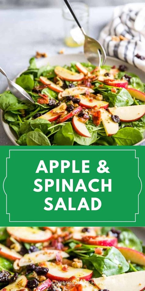 This spinach salad is the perfect complement to any meal and any occasion! Cool and crisp spinach and sweet fruit make this salad taste fresh and delicious! #sidedish #salad #spinach #spinachsalad #vegetarian #veggies #greens Sweet Spinach Salad, Lemon Spinach Salad, Romaine And Spinach Salad, Spinach And Cabbage Salad, Simple Spinach Salad Recipes, Spinach Breakfast Salad, Salad With Spinach Leaves, Leaf Salad Recipes, Spring Spinach Salad Recipes