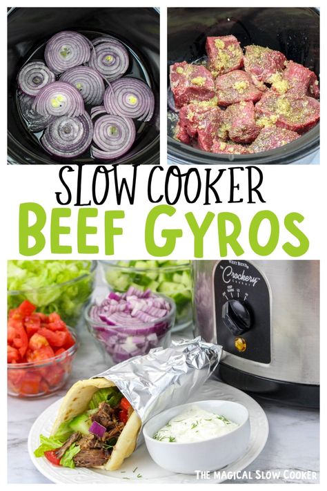 Slow Cooker Beef Gyros Beef Dinners Crockpot, Summer Beef Roast Recipes, Chuck Roast Summer Recipes, Crockpot Dinner Ideas Beef, Recipes With Roast Meat, Greek Gyros Beef, Hearty Appetizers For A Crowd, Summer Chuck Roast Recipes, Roast Meals Ideas