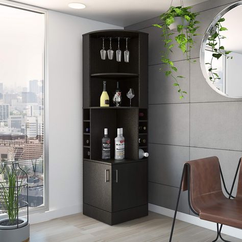 Small Corner Cabinet Ideas, Bar Cabinets For Home, Wine Cabinet Design, Modern Home Bar Designs, Seattle Bars, Corner Bar Cabinet, Modern Bar Cabinet, Corner Shelving Unit, Wine Cart