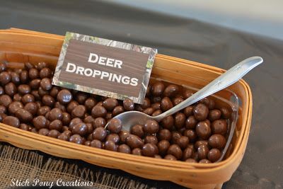 Deer Droppings Candy, Hunting Camo Party Ideas, Camo Sweet 16 Party Ideas, Let The Adventure Begin Dessert Table, Deer Hunting Birthday Party Theme Camo, Hunting Themed Party Favors, Camo Bday Party Ideas, Jag Partytjie Idees, Deer Themed Party Food