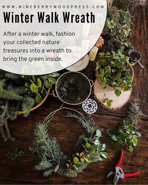 Take a winter walk with friends to collect materials for a festive wreath. Gather with friends to slow down and celebrate the Winter Solstice. Easy ways to celebrate Winter Solstice and Yule in nature with children. Easy kids nature crafts for winter solstice. Yule traditions for families. Winter Solstice activities Yule Log Centerpiece Winter Solstice, Winter Solstice Lanterns, Winter Solstice Spell Jar, Winter Solstice Tree Decorations, Winter Solstice Bread, Yule Crafts Diy, Yule For Kids, Winter Solstice For Kids, Winter Traditions