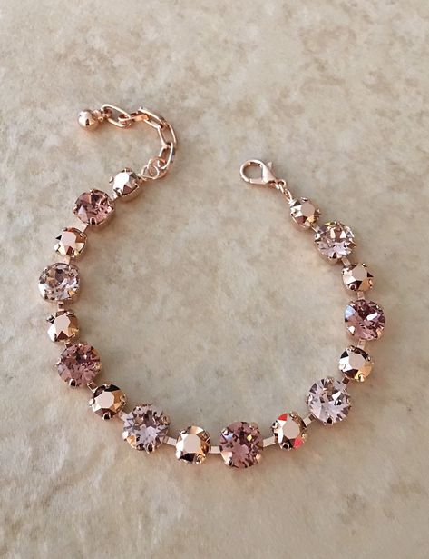 Rose Gold Jewelry Set, Pink Crystal Bracelet, Blue Crystal Bracelet, Pretty Jewelry Necklaces, Rose Gold Morganite, Gold Jewelry Sets, Pink Swarovski, Bracelet Wedding, Swarovski Crystal Bracelet