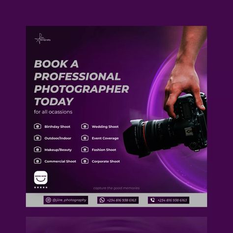 Photography Flyer Design Ideas, Photographer Flyer Design, Photography Posts Social Media, Photography Advertising Poster, Photography Poster Design Creative, Photography Fliers, Photography Flyer Design, Photography Flyers, Photographer Flyers