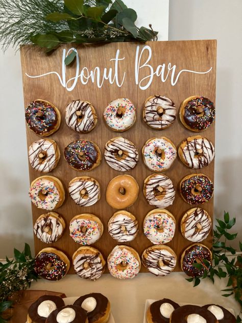 My husband made this donut holder for a mother~ son event I hosted! It was a hit!😊🍩🍩🍩 Donut Holder Diy, Party Donut Display, Wooden Donut Stand, Donut Bar Birthday, Donut Display Ideas, Donut Holder Stand, Diy Party Desserts, Donut Stand Display, Burger Buffet