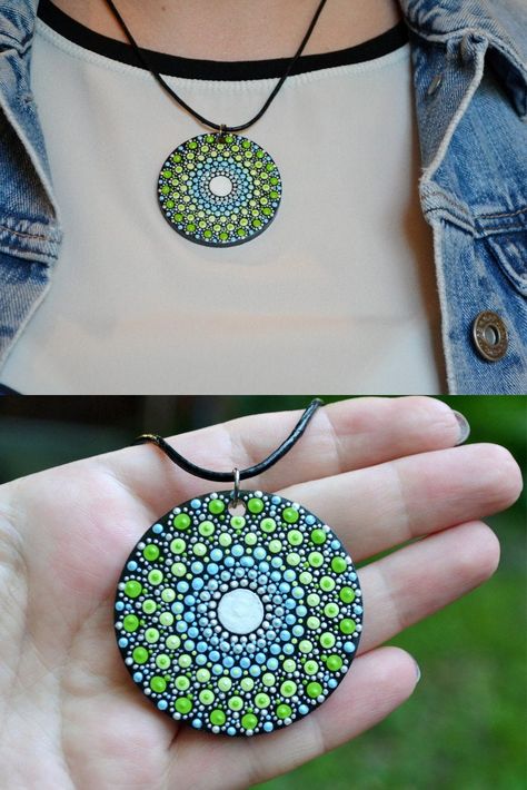 Mandala Pendants Necklaces, Dot Mandala Necklace, Dot Mandala Jewelry, Necklace Spiritual, Mandala Symbols, Yoga Chakra, Chakra Gifts, Mandala Jewelry, Hand Painted Pendant