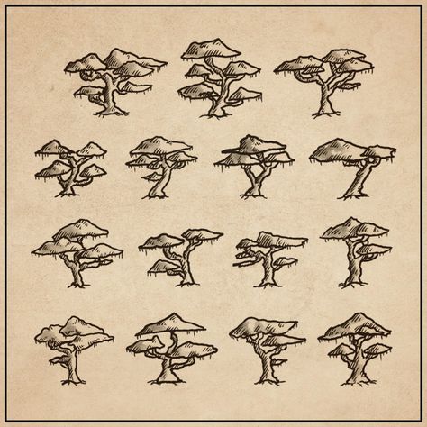 Kapok Tree Drawing, Map Trees, Fantasy Map Drawing Ideas, Jungle Map, Map Reference, Drawing Maps, Map Assets, Kapok Tree, Map Sketch