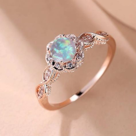 Simulated Opal And Diamond 18k White Gold Plated Over 925 Sterling Silver Brand New! Fast Shipper! Rose Shaped Engagement Ring, Halo Twist, Opal Wedding Ring Set, Body Accessories, Cute Engagement Rings, Future Engagement Rings, Opal Wedding Rings, Wedding Rings Rose Gold, Engagement Rings Opal