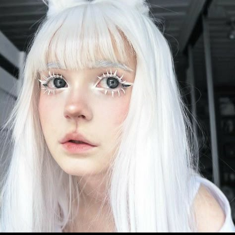 White Rabbit Makeup, White Rabbit Costumes, Bunny Makeup, Funky Makeup, Vibrant Makeup, White Eyelashes, Rave Makeup, Makeup Clothes, Cat Makeup