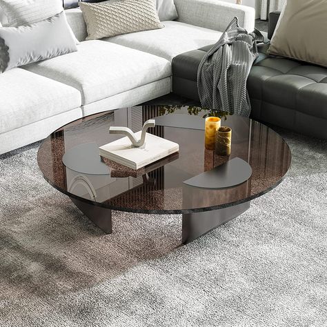 Modern Coffee Table with Bronzed Tempered Glass Top End Table, Heavy Duty Brushed Steel Legs Support for Living Room, Home, Office Coffee Table Measurements, Minimalist Centerpiece, Glass Top End Tables, Round Glass Coffee Table, Living Room Furniture Styles, Round Coffee Table Modern, Coffee Table Size, Gathering Room, Living Room Home Office