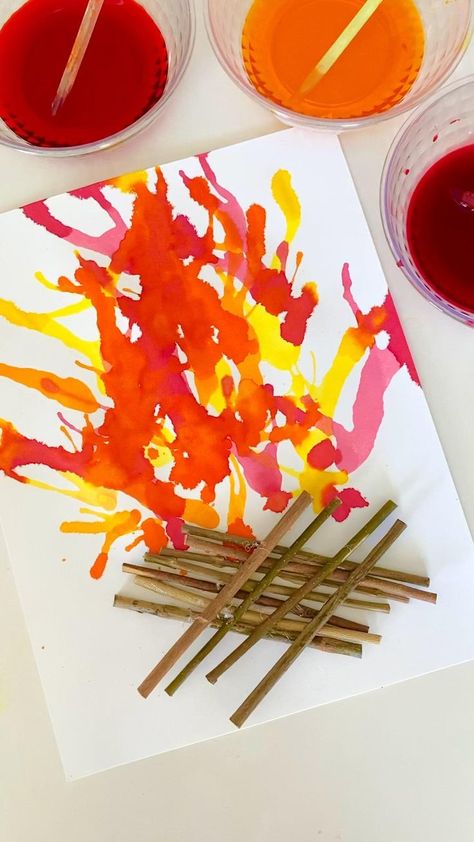 Fire Craft Preschool, Lag Baomer Crafts For Kids, Fire Art Preschool, Fire Ideas Art, Fire Crafts For Toddlers, Fire Crafts For Preschool, Fire Crafts For Kids, Bonfire Crafts For Kids, Fire For Kids