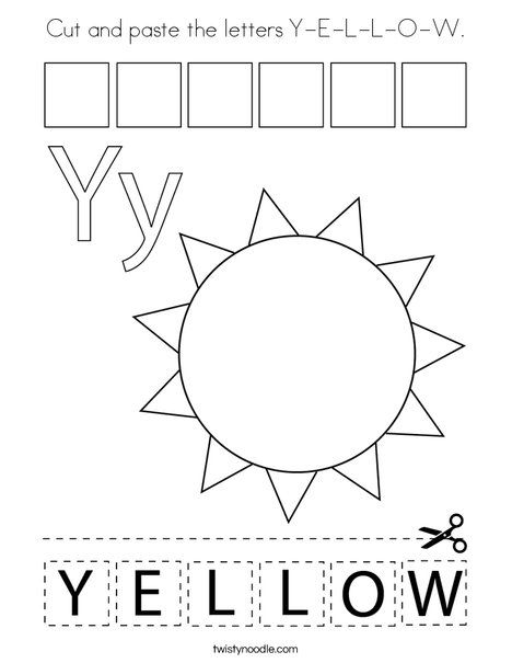 Cut and paste the letters Y-E-L-L-O-W Coloring Page - Twisty Noodle Letter Y Preschool Crafts, Letter Y Preschool Activities, Letter Preschool Activities, Letter Y Art Preschool, Y Worksheets Preschool, Letter Y Crafts For Preschool, Letter Y Activities For Preschool, Preschool Letter Y, Letter Y Preschool