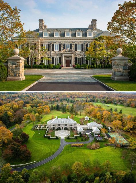 Stone Estate Homes, Mansion Designs Architecture, European Estate Mansions, House Castle Style, Elegant Houses Exterior, Dream Homes And Houses, Connecticut Mansions, Castle Mansion Luxury, New Money House