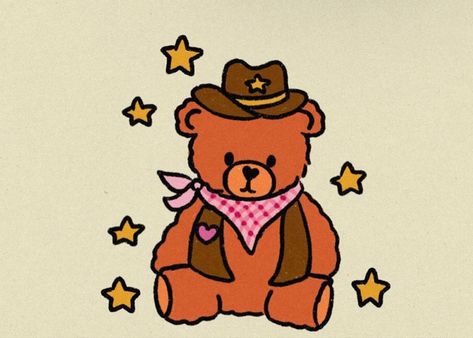 Cowboy Teddy Bear Tattoo, Cowboy Drawing Ideas, Cute Vintage Drawings, Cute Cowboy Drawing, Teddy Bear Traditional Tattoo, How To Draw A Teddy Bear, Drawings Of Teddy Bears, Teddy Bear Drawing Cute, Teddy Bear Drawings