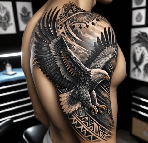 Eagle Leg Tattoo Men, Right Shoulder Tattoo Men, Eagle Tattoos Men, Shoulder Tattoo Cover Up, Eagle Back Tattoo Men, Cool Eagle Tattoo, Eagle Tattoo Ideas For Men, Eagle Sleeve Tattoo Men, Eagle Leg Tattoo