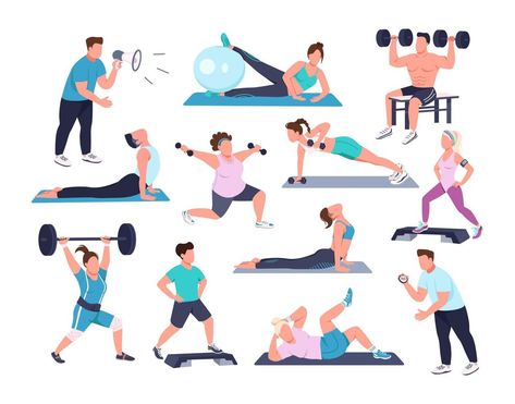 Exercise Images, Fitness Branding, Gym Setup, Modern Cartoon, Gym Art, Art Therapy Activities, Drawing Exercises, Cartoon People, Gym Exercise