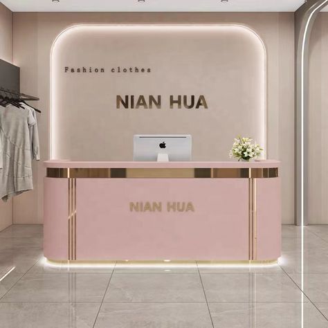 High-end Pink Checkout Counter Modern Reception Counter Desk Design Beauty Shop Marble White Salon Desk Front Desk Reception https://m.alibaba.com/product/1600489399094/High-end-Pink-Checkout-Counter-Modern-Reception.html?__sceneInfo={"cacheTime":"1800000","type":"appDetailShare"} Shop Counter Back Wall Design, Counter Desk Design, Pink Reception Desk, Modern Reception Counter, Store Counter Design, Salon Desk, Modern Reception Desk Design, Fashion Shop Interior, Reception Counter Design