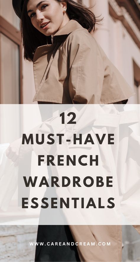 Uncover French fashion with our blog post featuring 12 must-have French wardrobe essentials. Fill your closet with the staple clothing pieces embodying the Parisian chic style, and learn how to dress like a French woman. Explore these timeless french style wardrobe basics now. Basic Parisian Wardrobe, Capsule French Wardrobe, Paris Wardrobe Capsule, How To Look French Woman, Parisian Inspired Outfits, Italian Wardrobe Basics, Parisian Wardrobe Essentials, French Workout Style, How French Women Dress