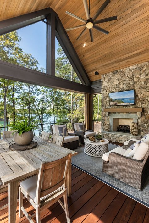 Custom Home in Six Mile, SC - Traditional - Porch - Other - by Dillard-Jones Builders, LLC | Houzz Lake House Screened In Porch, Long Porch Ideas, Lake Deck, Screened Deck, Gable Wall, Tennessee House, Basement Redo, Traditional Porch, Screened In Deck