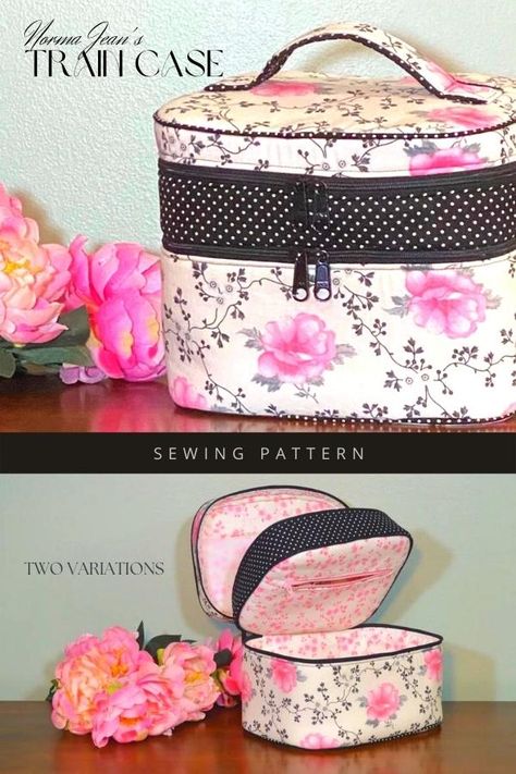 Make Up Bag With Compartments, Diy Train Case Pattern Free, Train Case Pattern Free, Makeup Bag Sewing Pattern Free, Cosmetic Bag Pattern Free, Train Case Sewing Pattern, Makeup Case Pattern, Train Case Pattern, Travel Bag Sewing Pattern