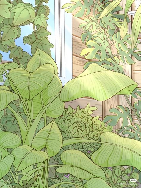 Cute Plant Backgrounds, Plant Anime Aesthetic, Plant Phone Theme, Anime Plants Aesthetic, Green Lofi Aesthetic, Green Anime Aesthetic, Desktop Themes, Plant Wallpaper, Plant Aesthetic