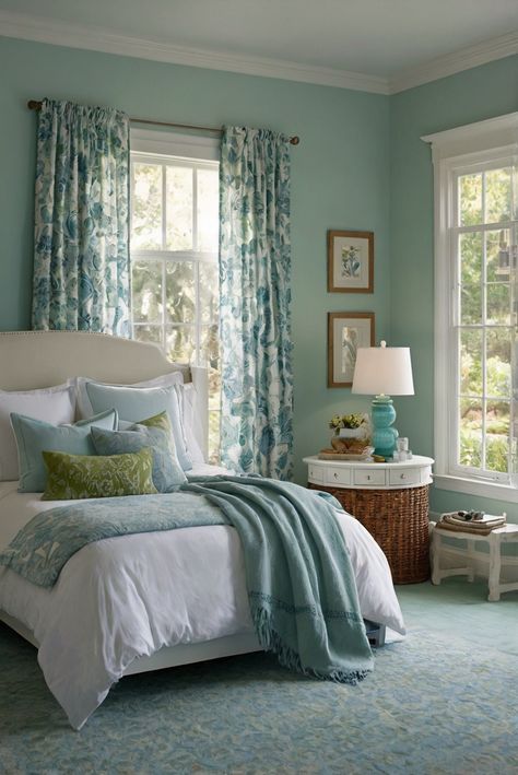 Discover the latest trend for 2024: Ocean Breeze, Sea Salt, and Coastal Accents in home decor. Dive into the article for refreshing inspiration. #ad     #Colortrend #wallpaint2024  #color2024  #DIYpainting  ##DIYhomedecor  #Fixhome Light Blue And Green Bedroom, Sea Salt Walls, Blue And Green Bedroom, Alder Wood Kitchen Cabinets, Walnut Wood Kitchen, Cherry Wood Kitchen Cabinets, Turquoise Bedroom, Osb Wood, Cherry Wood Kitchens