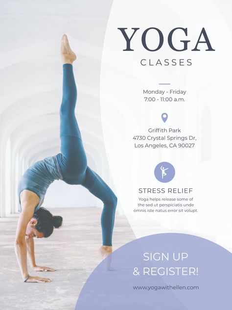 Yoga Class Poster Template Visme Yoga Class Poster Template, Yoga Class Advertisement, Yoga Poster Design Ideas, Yoga Class Poster Design, Yoga Advertising Ideas, Yoga Creative Ads, Yoga Classes Poster, Yoga Class Poster, Yoga Advertising