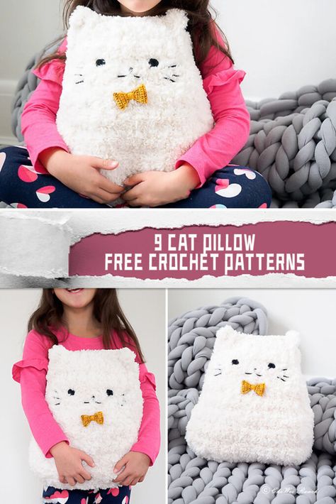 Cat Pillow Crochet, Animal Pillows Pattern, Crochet Pillow Case Pattern, Cat Pillow Pattern, Cat Pouch, Crochet Cats, Crochet Pillow Patterns Free, Crochet Pillow Cases, Crochet Cat Toys