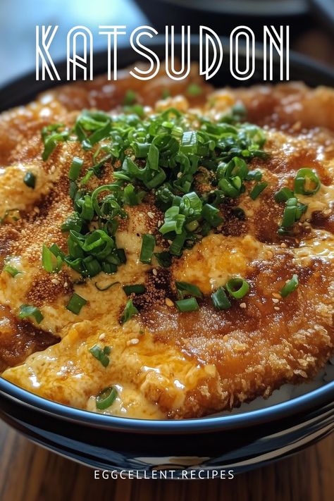 If you are craving a comforting and flavorful Japanese dish, Katsudon is the perfect choice. This bowl of deliciousness features a crispy pork cutlet (Tonkatsu) served over steamed rice, topped with a savory and slightly sweet sauce, scrambled eggs, and onions. #Katsudon recipe #katsudon recipe pork #katsudon chicken #katsudon chicken recipe #katsudon sauce #katsudon sauce recipe #chicken katsudon sauce #pork katsudon sauce #katsudon curry #katsudon curry recipe Katsudon Sauce Recipe, Pork Katsudon Recipe, Katsudon Sauce, Pork Tonkatsu Recipe, Eggs And Onions, Pork Cutlet Bowl, Katsu Recipes, Pork Cutlet, Easy Egg Recipes