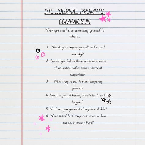 Have you ever asked: How do I stop comparing myself to others? Try our journal prompts on comparison to explore why you compare and what triggers these negative thoughts 💝 #journalprompts #morningpages #howtostopcomparing #journalingideas #comparisonquotes Comparison Journal Prompts, Journal Prompts For Comparison, Stop Comparing Affirmations, Why Do I Compare Myself To Others, How To Stop Comparing, How To Stop Comparing Yourself To Others, Self Comparison, Comparing To Others, Comparing Myself To Others