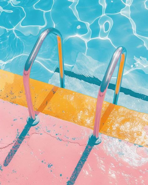 Pool Poster Design, Vintage Pool Aesthetic, Swimming Pool Drawing, Pool Styles, Pool Painting, Summer Posters, Pool Drawing, Clean Pool, Swimming Pool Art