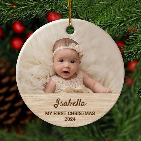 Amazon.com: Personalized Rustic Woodgrain Slice First Christmas Ceramic Ornament Personalized Name & Photo Ceramic Ornament Baby 1st Christmas Ceramic Ornament : Handmade Products My First Christmas Ornament, Baby 1st Christmas, Name Ornaments, My 1st Christmas, 1st Christmas Ornament, My First Christmas, Name Photo, Baby Ornaments, First Christmas Ornament