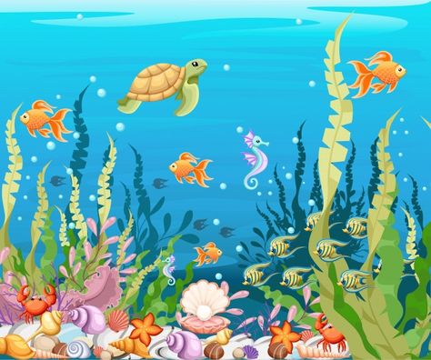 Under the sea background marine life lan... | Premium Vector #Freepik #vector #water #cartoon #sea #fish Under The Sea Pictures, Coral Reef Drawing, The Sea Background, Under The Sea Background, Fish Under The Sea, Underwater Background, Sea Life Animals, Ocean Drawing, Sea Drawing