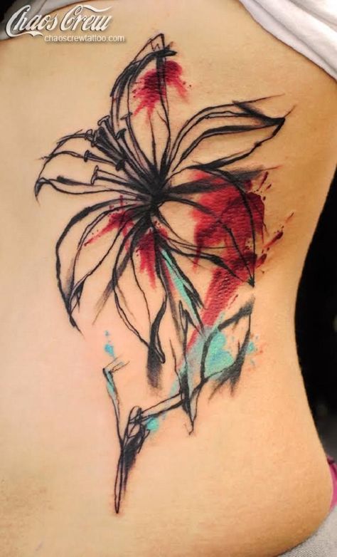 Watercolor lily on side - 55  Awesome Lily Tattoo Designs  <3 <3 Watercolor Lily, Lillies Tattoo, Lily Tattoo Design, Lily Flower Tattoos, Geniale Tattoos, Lily Tattoo, Diy Tattoo, Flower Tattoo Designs, Piercing Tattoo