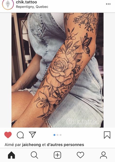 Unique Half Sleeve Tattoos, Dragons Tattoo, Most Beautiful Flower, Forarm Tattoos, Beautiful Flower Tattoos, Tattoos For Women Half Sleeve, Inspiration Tattoos, Floral Tattoo Sleeve, Flower Tattoo Sleeve