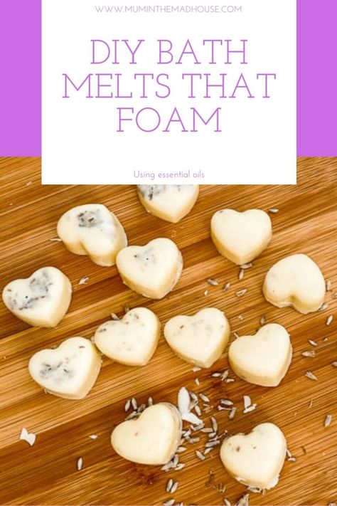 These DIY bath melts are small bars made with moisturising cocoa butter. Toss them into a hot bath to melt, and enjoy a fragrant, foaming and skin-softening bath! Bath Truffles Recipe Diy, Diy Bath Melts, Homemade Bath Melts, Bath Melts Recipe, Spa Treats, Bath Melts Diy, Bath Boms, Bath Melt, Diy Soaps