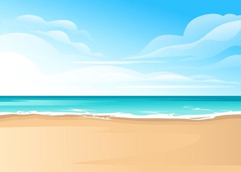 Tropical landscape of coast beautiful se... | Premium Vector #Freepik #vector #background #poster #travel #water Moana Background Landscape, Beach Cartoon Background, Beach Background Landscape, Beach Reference, Coast Illustration, Minion Painting, Sunset Sailboat, Sea Clipart, Beach Cartoon