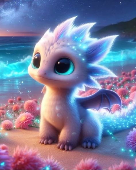 BabyDragonz on Instagram: "✩₊˚.⋆🌌⋆⁺₊✧  Night falls over our enchanting island! Surrounded by a beautiful deep blue starry sky, with palm trees and exotic flowers creating a peaceful tropical atmosphere. 🌙🌴🌺 Our sweet Babydragon is mesmerized by the beauty of the sky, the gentle sound of the waves and the sparkle of the twinkling stars. 💖 Its soft fur shimmers in the gentle light of the stars as it becomes enchanted by the magic of the night.   ───── ❝ 𝐚𝐛𝐨𝐮𝐭 ❞ ─────  Look into the ✨🏝️✨ Highlight to enjoy this little BabyDragonz  Share, like and comment to support @BabyDragonz and brighten our day with a smile.  ଘ(੭ˊᵕˋ)੭ ੈ✩‧₊˚・*。   🔮 Don‘t forget to follow these cute dragons @babydragonz.official  𝗪𝗵𝗮𝘁 𝗶𝘀 𝘁𝗵𝗶𝘀 𝗮𝗰𝗰𝗼𝘂𝗻𝘁 𝗮𝗯𝗼𝘂𝘁:  Enter the realm of adorable baby Kawaii, Beautiful Dragon Wallpaper, Cute Blue Dragon, Dragons Cute, Baby Dragon Art, Blue Starry Sky, Cute Baby Dragon, Moon Dragon, Dragon Character