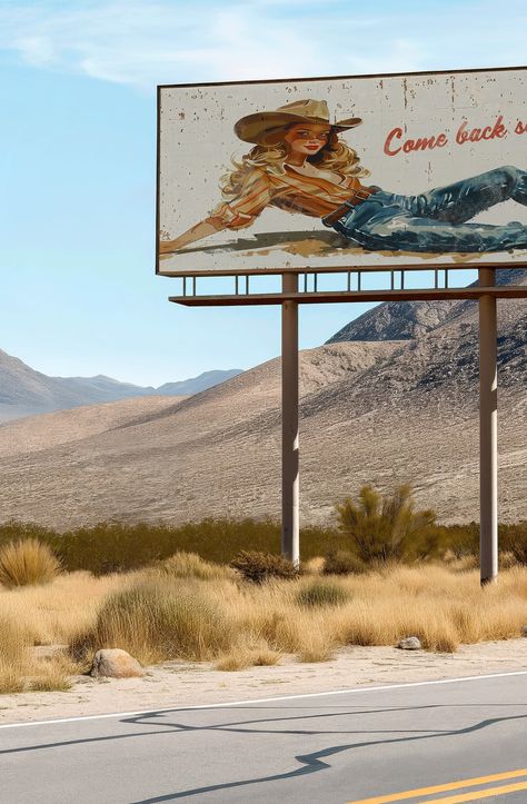 Billboard Cowgirl: Come Back Soon / Vintage Advertisement Wall Art, Aesthetic Pink Decor, Western Retro Art, Coastal Travel Art - Etsy Pink Mexico Aesthetic, Vintage Coastal Cowgirl, Beachy Western Aesthetic, Girly Country Aesthetic, Australian Country Aesthetic, Country Beach Aesthetic, Turquoise Aesthetic Western, Marfa Aesthetic, Out West Aesthetic