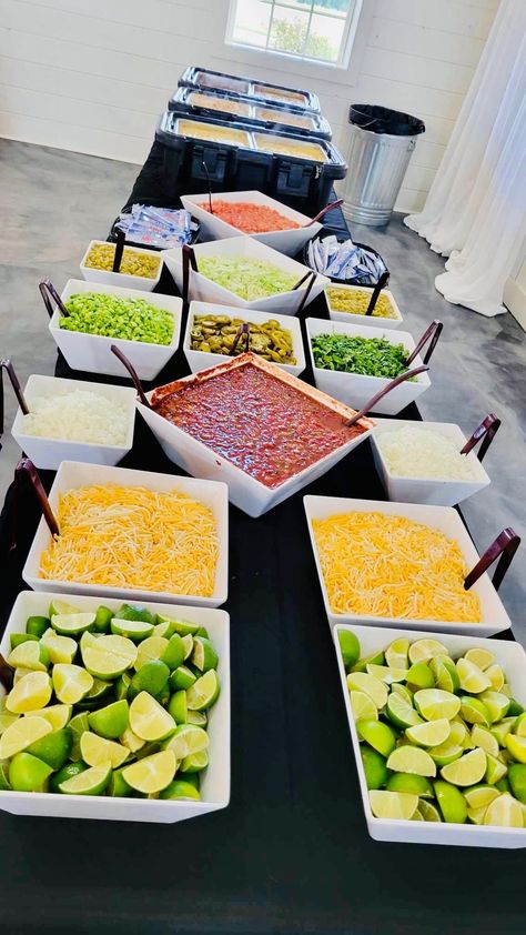 Klein's Catering Mexican Dinner Deluxe Buffet. Follow us on Facebook @Kleinscatering Taco Bar Set Up Ideas Mexican Buffet, Mexican Food Catering Ideas, Quince Food Ideas Mexican, Mexican Wedding Food Ideas, Mexican Catering Ideas, Taco Bar Buffet Set Up, Mexican Buffet Ideas, Buffet Style Dinner Party, Mexican Wedding Foods