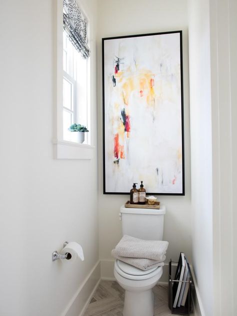 Pictures of the HGTV Smart Home 2016 Master Bathroom & Closet | HGTV.com: HGTV Smart Home 2016 | HGTV Toilet Closet, Above Toilet, Minimalist Bathroom Design, Bathroom Artwork, Bathroom Color Schemes, Bathroom Closet, Small Toilet, Bathroom Color, Trendy Bathroom