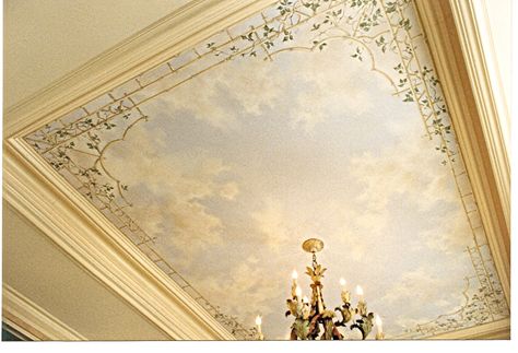 Fresco Ceiling Interiors, Pretty Ceilings, Ombre Mural, Celestial Ceiling, Ceiling Clouds, Ceiling Mural, Painted Ceilings, Cloud Ceiling, Sky Ceiling