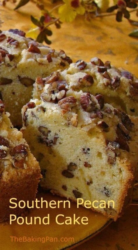 Lotus Biscoff Cream Cheese Pound Cake, Southern Pecan Pound Cake Recipe, Pecan Pound Cake, Pecan Halves, Bourbon Caramel, Cake Pretty, Pound Cake Recipe, Bunt Cakes, Pecan Cake