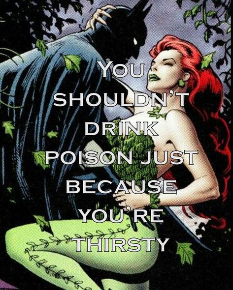 You shouldn't drink poison just because you're thirsty Poison Ivy Quotes Batman, Poison Ivy Quotes, Ivy Quotes, Blessed Quotes Thankful, Batman Poison Ivy, Poison Ivy Dc Comics, Quotes Thankful, Blessed Quotes, Dc Memes