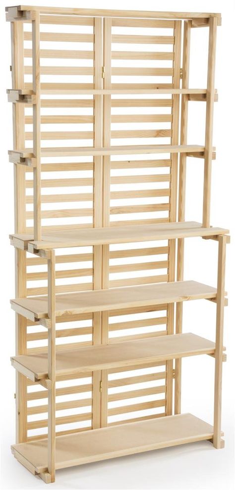 PRICES MAY VARY. Shelving unit is perfect for pantry and closet use, or for organizing/storing linens Features a total of 6 shelves; unit stands at 70.5" tall and 34.3" wide The top 3 shelves are just as wide but slightly less deep as the bottom 3. Made from pine wood in a natural finish; minor assembly required Displays2go SKU#: PAN43FBKUP Diy Shelves Design, Diy Shelves Ideas, Bakers Rack, Retail Shelving, Pantry Shelf, Large Shelves, Craft Booth, Store Fixtures, Wood Display