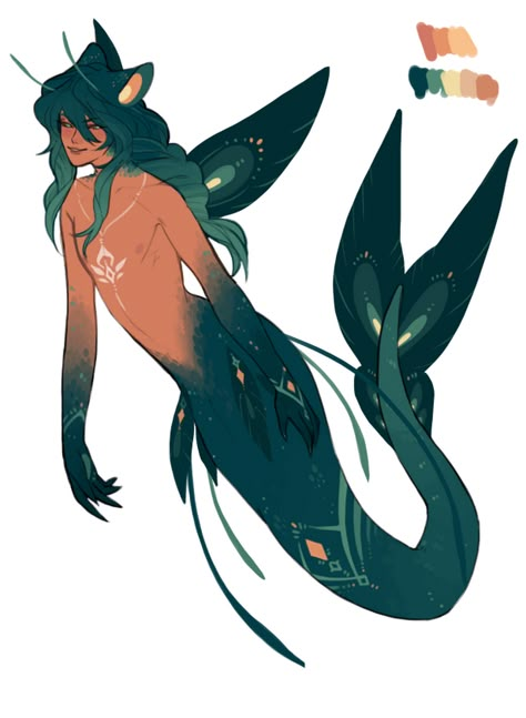 Merperson Oc, Butterfly Humanoid, Merman Oc, Mermaid Butterfly, Butterfly Mermaid, Bird People, Mermaid Drawings, Mermaids And Mermen, Alien Concept Art