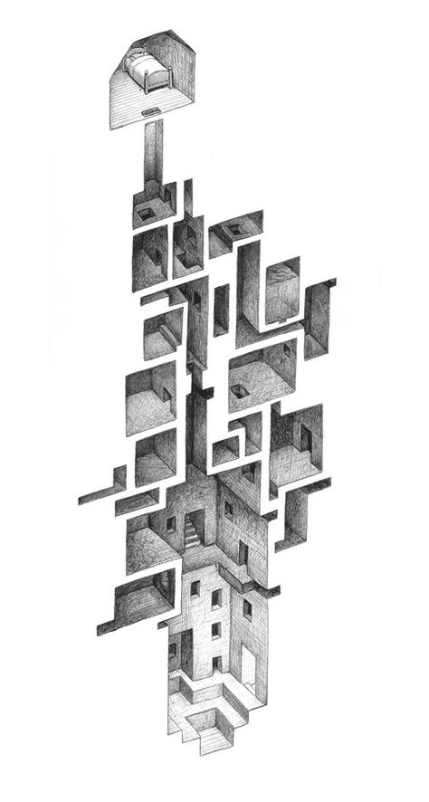 Labyrinthine Drawings of Interconnected Rooms by Mathew Borrett | Colossal Isometric Art, Perspective Art, Art Et Illustration, Detailed Drawings, Architecture Presentation, Art And Illustration, Charcoal Drawing, Architecture Sketch, A Drawing