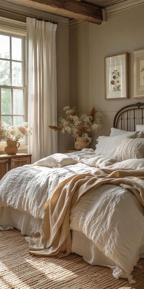 Idea Bilik Tidur, Reka Bentuk Bilik Tidur, Hiasan Bilik Tidur, Bedroom Cottage, Casa Vintage, Cottage Bedroom, Neutral Bedroom, Country Bedroom, Cool Ideas