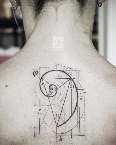 Golden Ratio Tattoo, Fibonacci Tattoo, Science Tattoo, Science Tattoos, Spiral Tattoos, Tattoo Diy, Female Tattoos, Dotwork Tattoo, Geometry Tattoo